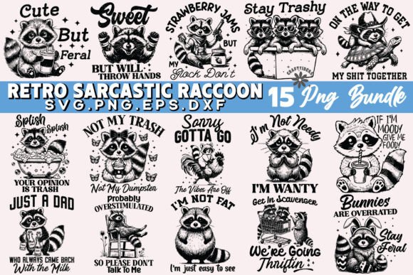 Retro Sarcastic Raccoon Png Bundle Funny